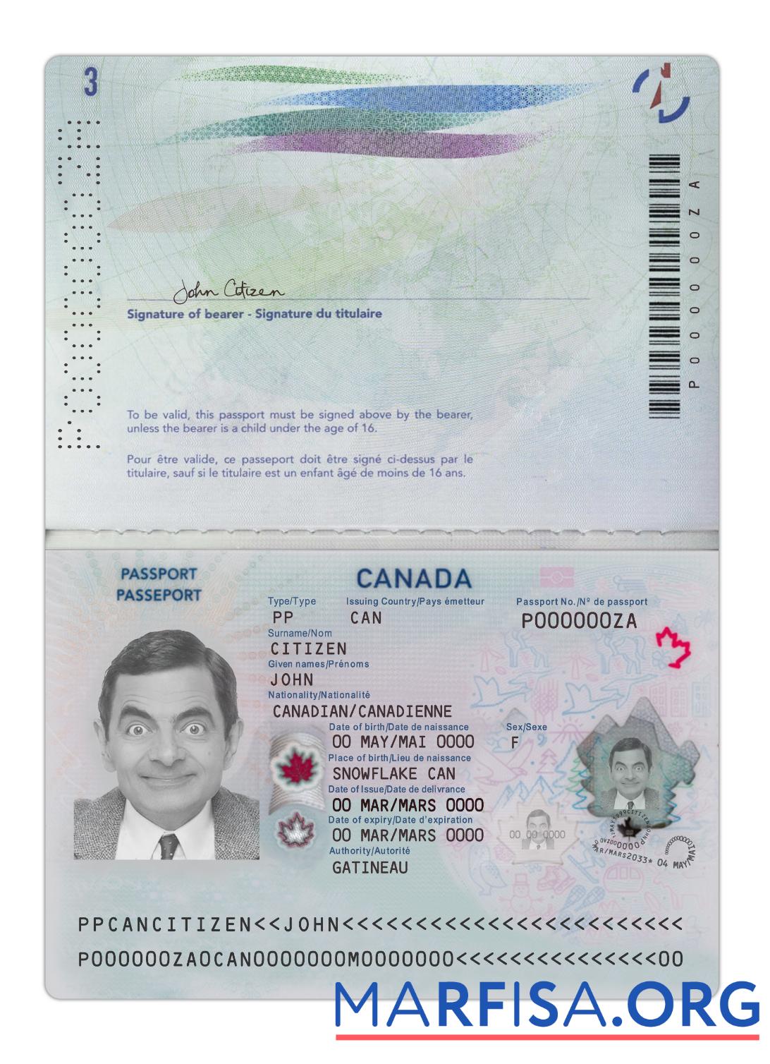 Blank Canada passport 2023 present version 2 download for verification